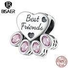Bisaer Women Authentic 925 Sterling Silver Heart paw Pendant Charm Fit Bracelets