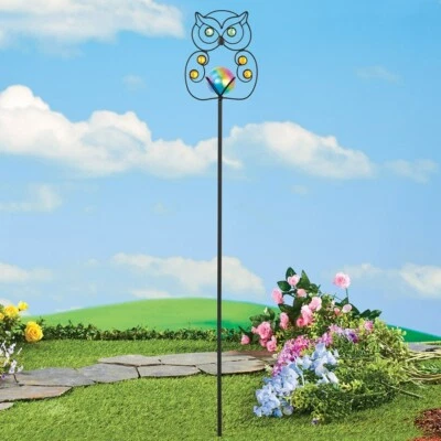 3 Foot Tall Unique Iron Owl w/ Stainless Steel Gazing Ball Outdoor Garden Stake - Image 1 of 2