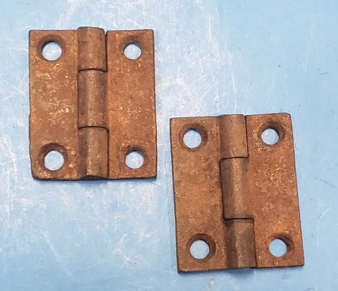 Antique Cast Iron Butt Hinges Small Fixed Pin 1 7/16 x 1 3/4  X 1/4  Original Cover