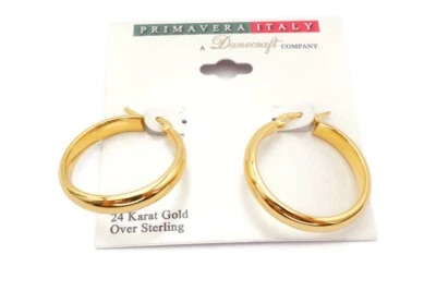 Gold Plated Sterling Silver 925 Hoop Earrings Danecraft H3 - Image 1 of 4