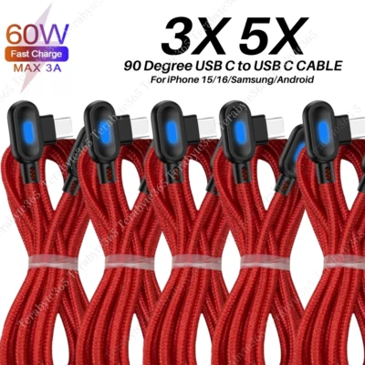 60W 90° PD Type C To USB C Fast Chaging Cable For iPhone 15/16/Samsung/Macbook - Image 1 of 4