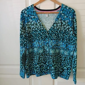 Isaac Mizrahi Live! Women's Teal Blue Ditsy Floral Printed Cardigan Size L - Picture 1 of 12