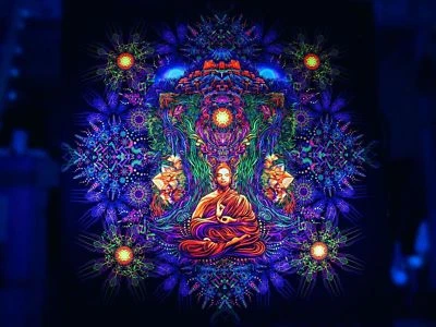 Telón de fondo UV tapiz de luz negra arte psicodélico pancarta fluoro psíquica colgante de pared Foto 1 de 4