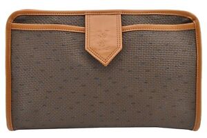 Authentic YVES SAINT LAURENT Clutch Hand Bag Purse PVC Leather Brown 4780H