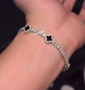 Gift For Men's Tennis Link Bracelet With Enamel In Natural Moissanite 925 Silver - Picture 1 of 6