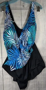 Jantzen Swim Suit Women Size 24 W Black Blue Floral One Piece Built in Bra - Picture 1 of 3