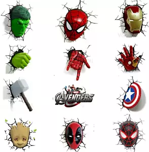 Marvel Avengers 3D Wall Light Spider-man Hulk Iron Man Captain America Thor 3DFX - Picture 1 of 90