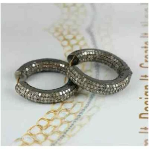 Natural Pave Diamond Earring 925 Sterling Silver Hoop Earring Christmas Gift - Picture 1 of 6