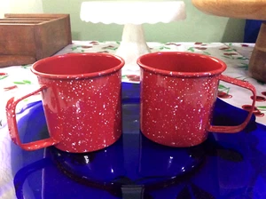 2 pc set Camping Mugs Red Speckled Enamelware Cups Metal 16 0z. outdoor Campfire - Picture 1 of 7