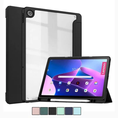 For Lenovo Tab M10 Plus Gen 3 Folio Leather Smart Cover Pencil Holder Clear Case - Image 1 of 4
