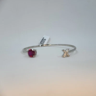 Samuel Aaron Lab Created Wht. Sapphire & Lab Created Ruby  "XO" Bangle, Sterling - Image 1 of 4