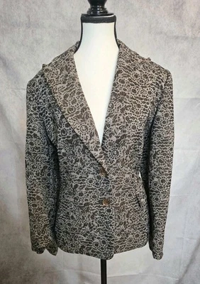 KASPER Women’s 16P Petite Jacquard Blazer Jacket Black Gold Wool Blend Tailored  - Image 1 of 4