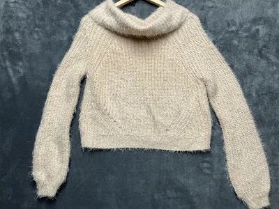 Женский свитер Charlotte Russe XS нейтральный воротник-капот волосатый укороченный уютный Mobwife - Изображение 1 из 4