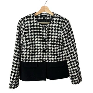Talbots Black White Houdstooth Plaid Colorblock Wool Blazer Jacket 6P 6 Petite - Picture 1 of 10