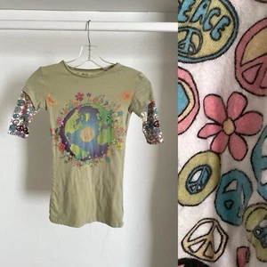 LOL Vintage Y2K Girls World PEACE Motif 3/4 Sleeve TEE SHIRT Size XS - Picture 1 of 6