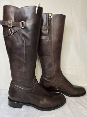 ECCO EUR 40 US 9 Dark Brown Leather Tall Riding Boots Collar Zipper Block Heel - Image 1 of 4