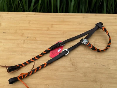 Cabezal occidental Showman Dark Oil One Ear con concho de cristal y trenza naranja neón Foto 1 de 4