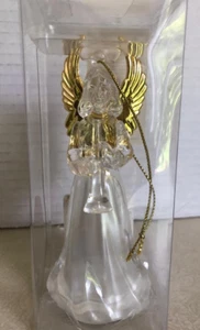 Acrylic Flashing LED Angel with Gold Wings W/ Horn Christmas Ornament 4.5" - Picture 1 of 12