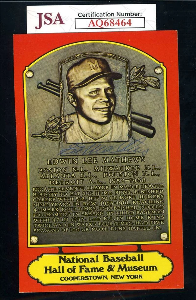 Eddie Mathews JSA Coa Signed Dexter Press Color Hall Of Fame Plaque Autograph - Image 1 of 1