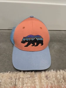 Patagonia Fitz Roy Bear Trucker Hat Orange/blue Cap Mesh Snap Brush Creek Ranch - Picture 1 of 3