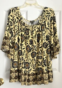 Style & co Allover Yellow On/Off the Shoulder Ruffled Hem Top Plus Size 2X AND3X - Picture 1 of 6