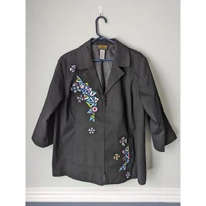 Bob Mackie Wearable Art Blazer Jacket Black Geometric Appliques Sequin 1X - Picture 1 of 9