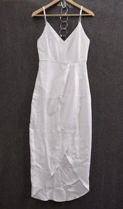 Aigeman Women's V-Neck White Midi Dress Spaghetti Strap High Slit XS 0-2 - Picture 1 of 10