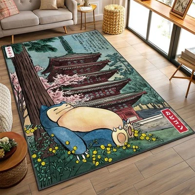 WARNA RUGS Snorlax Rug Pokémon Sleepy Style Japanese Art Gamer Room Zen Anime Carpet