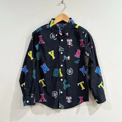 NUEVO CON ETIQUETAS Tommy Hilfiger Niños Camisa con Botones Talla 7 Colorido Logo Estampado Algodón Top Foto 1 de 4