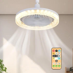 Ceiling Fan Light 3 Wind Speeds Dorm Home Apartment Office Socket Fan Light - Picture 1 of 7