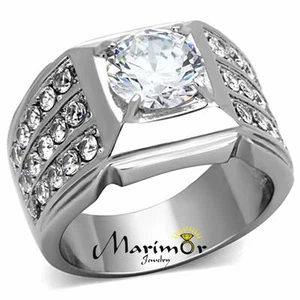 Anillo unisex de acero inoxidable de corte redondo de 2,94 quilates tallas 5-13 - Imagen 1 de 6