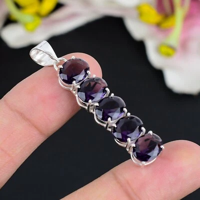 Amethyst Gemstone Pendant Handmade Boho Jewelry 925 Sterling Silver Pendant - Image 1 of 4