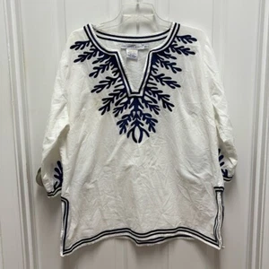 GRETCHEN SCOTT White Reef Embroidered Cotton Poplin Tunic XL - Picture 1 of 8