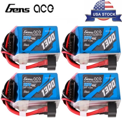 4X Gens Ace G-Tech 1300mAh 45C 11.1V 3S Lipo Battery With EC3 And Deans Adapter - Image 1 of 4