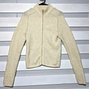 Sisley Made in Italy Wool Blend Zip up Cardigan sweater Large cream UC Benetton - Picture 1 of 5