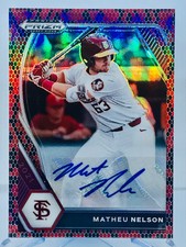 2021 MATHEU NELSON PANINI PRIZM DRAFT PICKS RED SNAKE SKIN PRIZM 01/15 AUTO