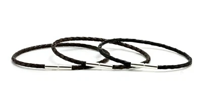 Da Uomo Pelle Bracelet-3mm Intrecciato Gancetto IN Argento Clasp-Man Bracciale - Immagine 1 di 4