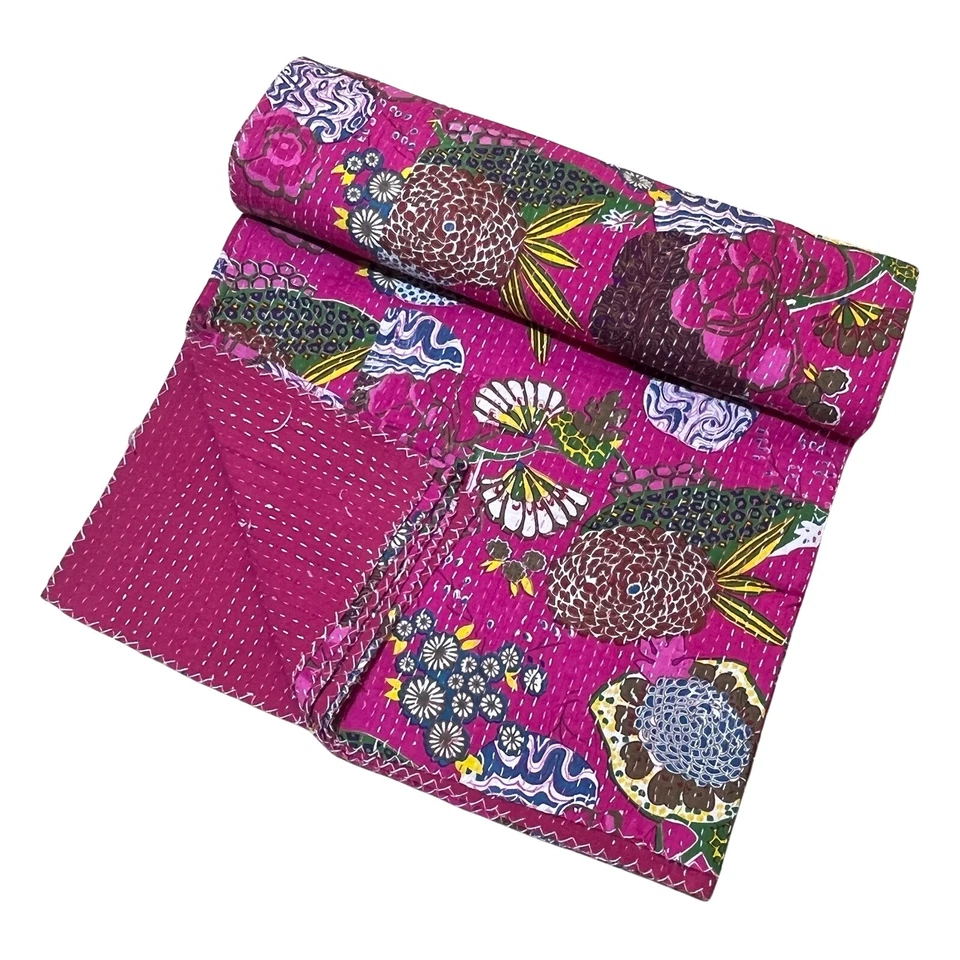 Manta reversible india vintage rosa Kantha hecha a mano regalo hija Foto 1 de 3