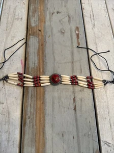 Vintage Indianer Halsband 4-reihig roter Stein KEIN KUNSTSTOFF!!! - Bild 1 von 13