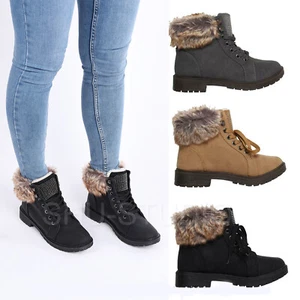 MUJERES SEÑORA PIEL SINTÉTICA DIAMANTE INVIERNO CÁLIDAS BOTAS DE ENTRENAMIENTO ZAPATOS - Imagen 1 de 15