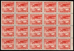 Chile 1942 SOFICH 280 Bloque 20 Sellos Avión Filigrana 1 - Aerolínea Nacional LAN - Imagen 1 de 2
