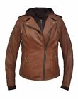 Women's Brown Super Soft Leather Jacket w/Removable Hoodie