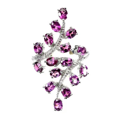 Anillo de plata de ley 925 ovalado rodolita granate piedras preciosas naturales joyería Foto 1 de 4