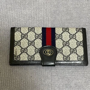 Old Gucci Wallet GG Pattern Interlocking PVC Navy - Picture 1 of 17