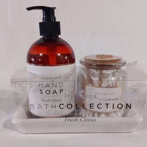 NEW Livegreen White Fresh Cirtus Soap and Ear Swab Ceramic Tray 3 pc Set - Picture 1 of 8