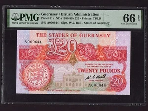Guernsey:P-51a, 20 Pounds, 1980-89 * Thomas De La Rue * PMG Gem UNC 66 EPQ * - Picture 1 of 2