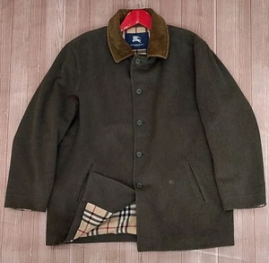 Burberry Men's Wool Overcoat Nova Check Green  Olive Size 5  Large  - Picture 1 of 10