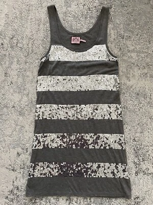 Vestido sin mangas Juicy Couture gris plata lentejuelas talla S Foto 1 de 4