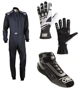 FIA OMP KS-3X Kart-Satz Schuhe Handschuhe Overall Schwarz/Weiß - Bild 1 von 1