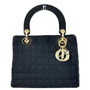 【Beautiful!】Dior Lady Dior Handbag Nylon Black Auth 0458 - Picture 1 of 24